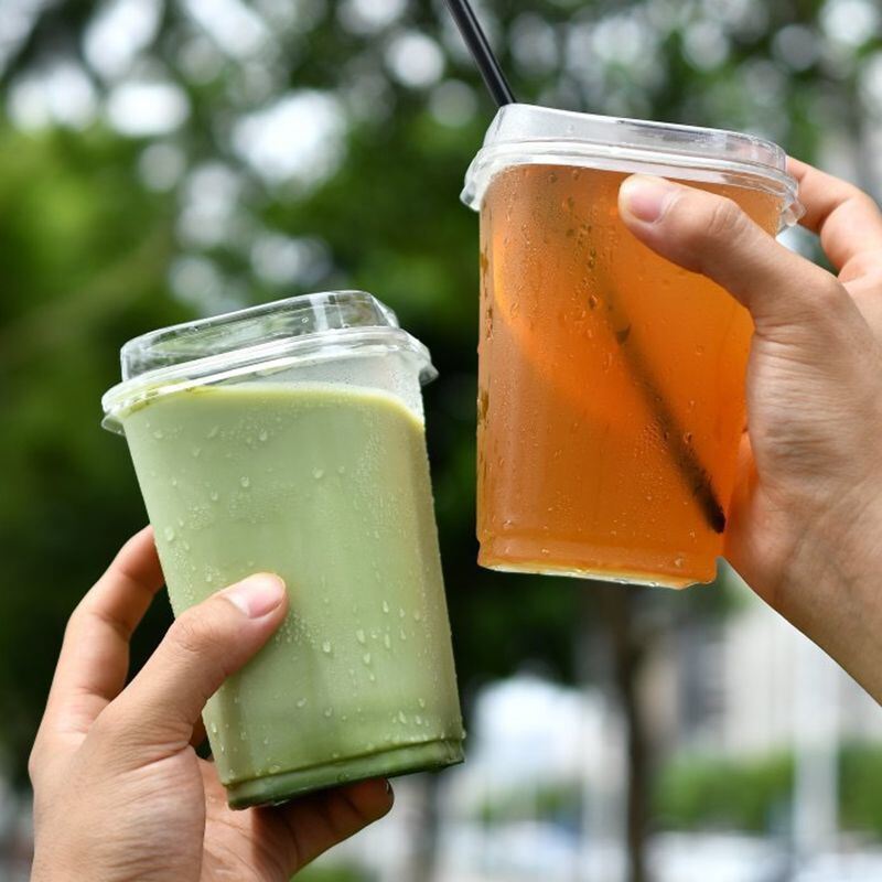 Hot Selling Factory Price Disposable 93mm-10oz 12oz 16oz 20oz Square PET Cups with High Lid Sipper Lid Custom Logo UV Printing