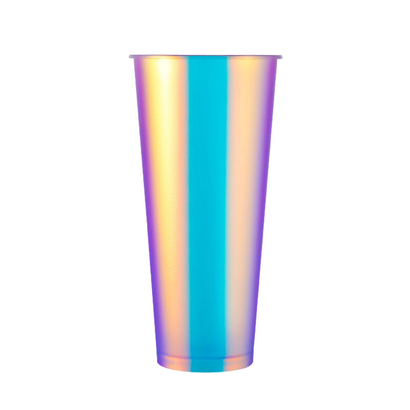 Custom Logo IML Spritzgießkaffeetassen    Rainbow Film Plastikgetränke Tassen mit Deckel, Einweg