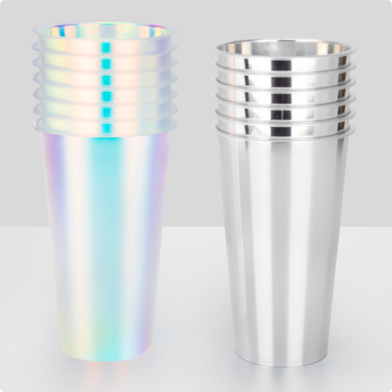Custom Logo IML Spritzgießkaffeetassen    Rainbow Film Plastikgetränke Tassen mit Deckel, Einweg