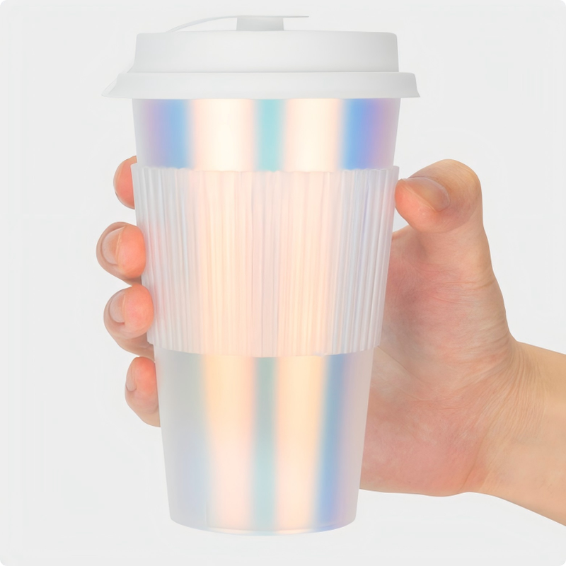 Custom Logo IML Spritzgießkaffeetassen    Rainbow Film Plastikgetränke Tassen mit Deckel, Einweg