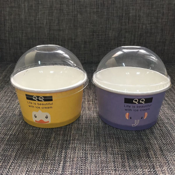 Einweg-Eisbecher mit Deckel, individuell bedruckte Behälter für gefrorene Desserts aus PP/Papier für Gelato, Joghurt und zum Mitnehmen. Einweg-Eisbecher mit Deckel – individuell bedruckte Behälter für gefrorene Desserts aus PP/Papier