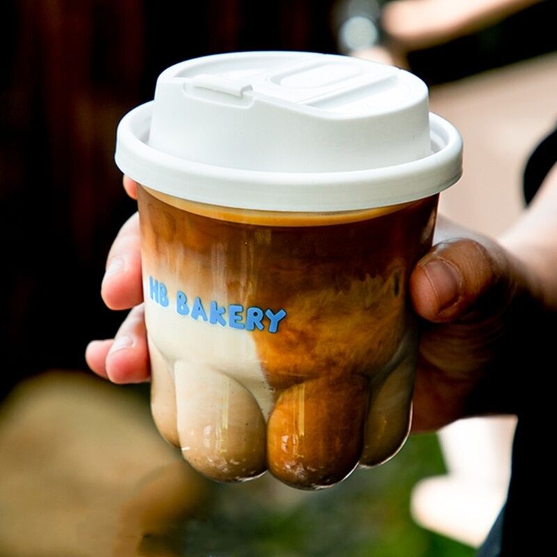 Süße und kreative Katzenklauen Tasse Einweg-Kaffeetasse mit Deckel Transparent High Beauty Kaltes Getränk Milch Tee Tasse